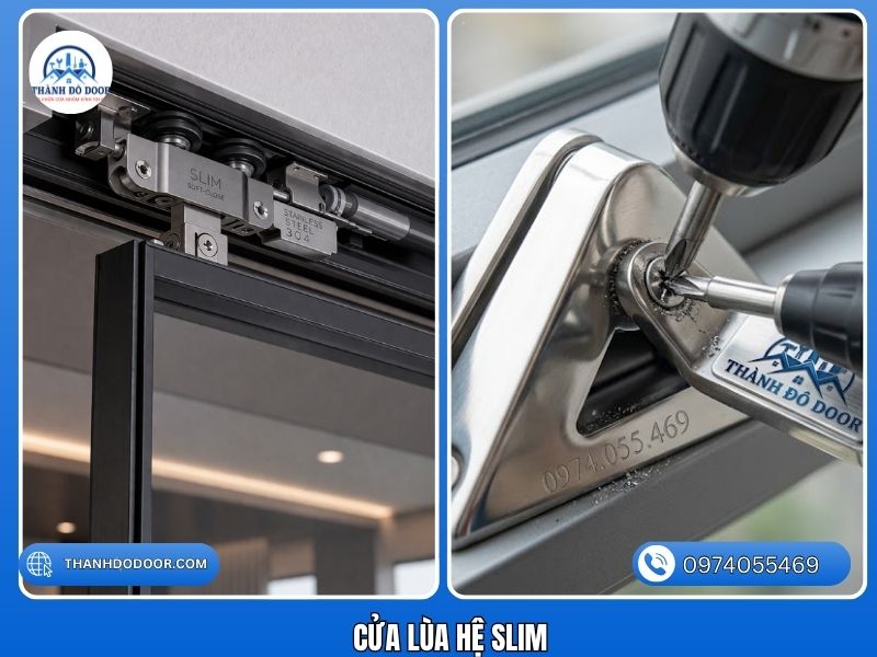🚪 Cửa Lùa Hệ Slim Không Ray Dưới – Xu Hướng Nội Thất Hiện Đại Số 1 7 thợ làm cửa lùa hệ slim