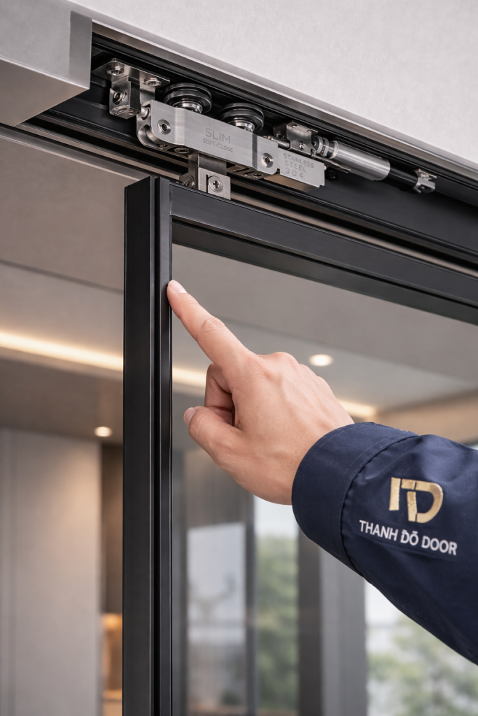 🚪 Cửa Lùa Hệ Slim Không Ray Dưới – Xu Hướng Nội Thất Hiện Đại Số 1 5 cửa lùa treo hệ Slim giá xưởng