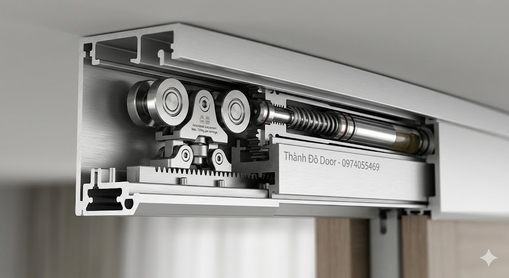 cửa lùa không ray dưới hệ slim