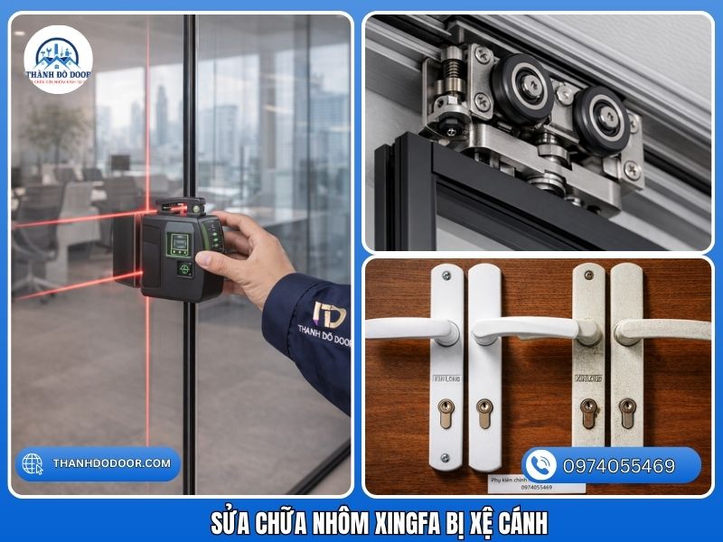 🛠️ Sửa Cửa Nhôm Xingfa Bị Xệ Cánh Triệt Để – Chống Tái Phát TPHCM 2 thợ sửa cửa nhôm kính