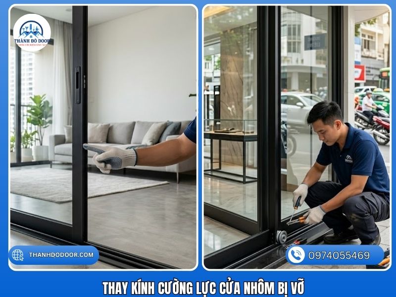 sửa cửa nhôm vỡ kính