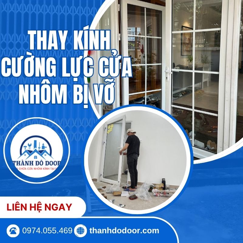 thay kính cường lực cửa nhôm bị vỡ