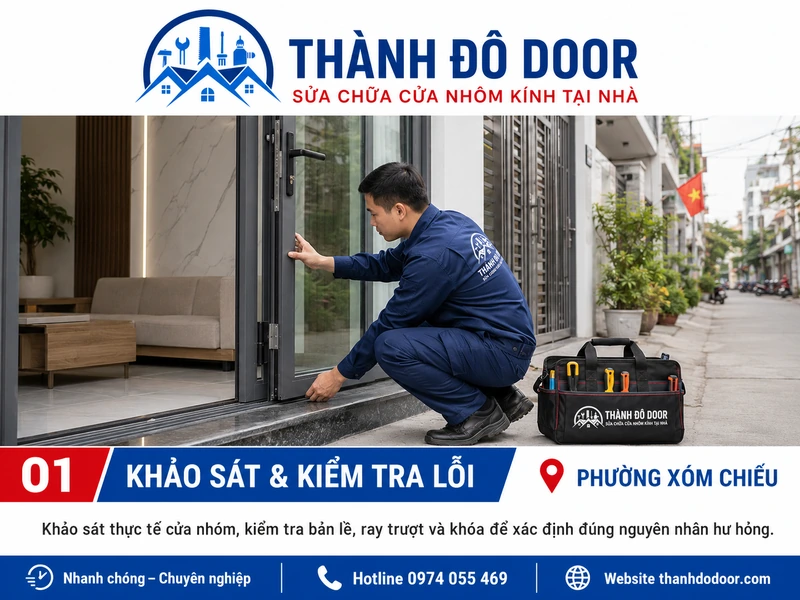 Sửa Cửa Nhôm Phường Xóm Chiếu: Xệ, Kẹt, Hỏng Khóa 1 01 sua cua nhom phuong xom chieu