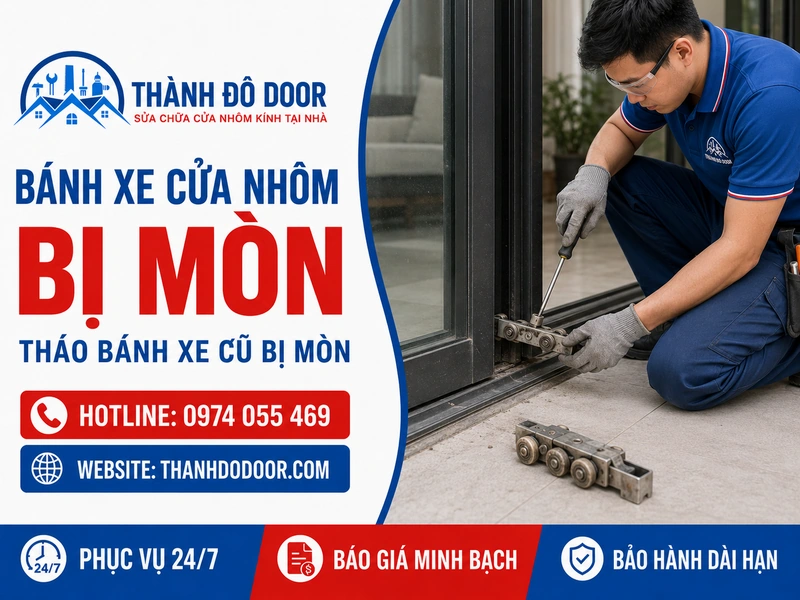 bánh xe cửa nhôm bị mòn