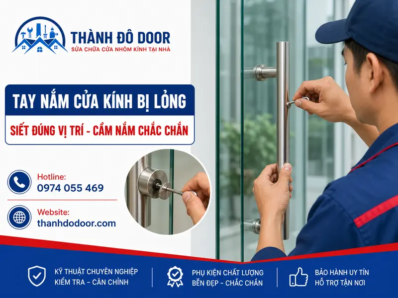 tay nắm cửa kính bị lỏng