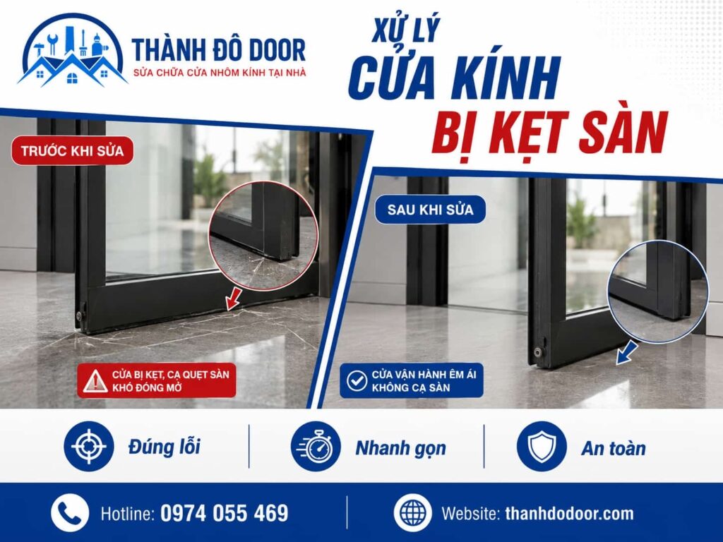 Cửa Kính Bị Kẹt Sàn: 7 Nguyên Nhân Và Cách Xử Lý An Toàn 3 sửa cửa kính bị xệ