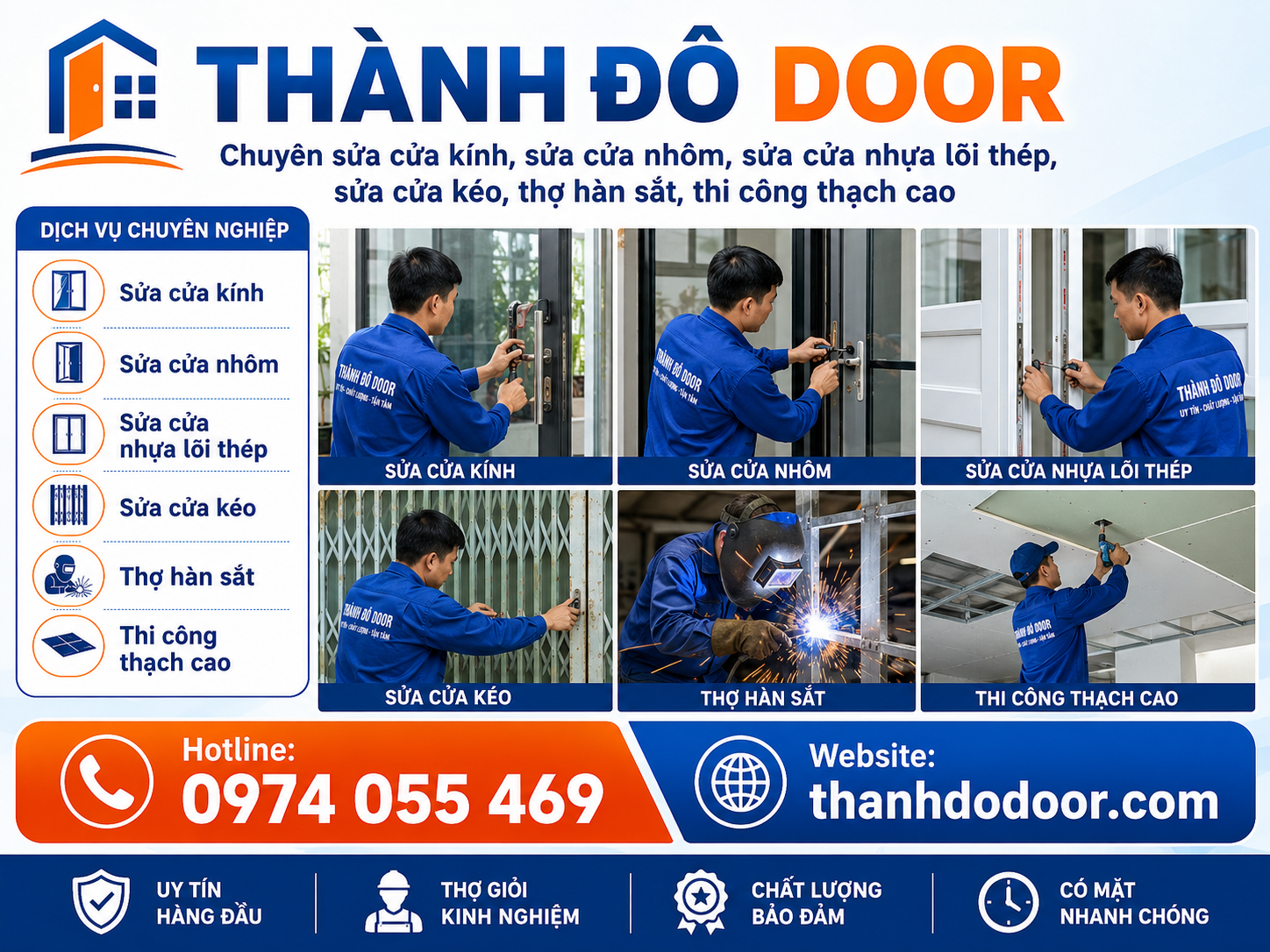 Banner dịch vụ sửa chữa cửa Thành Đô Door tại TP.HCM