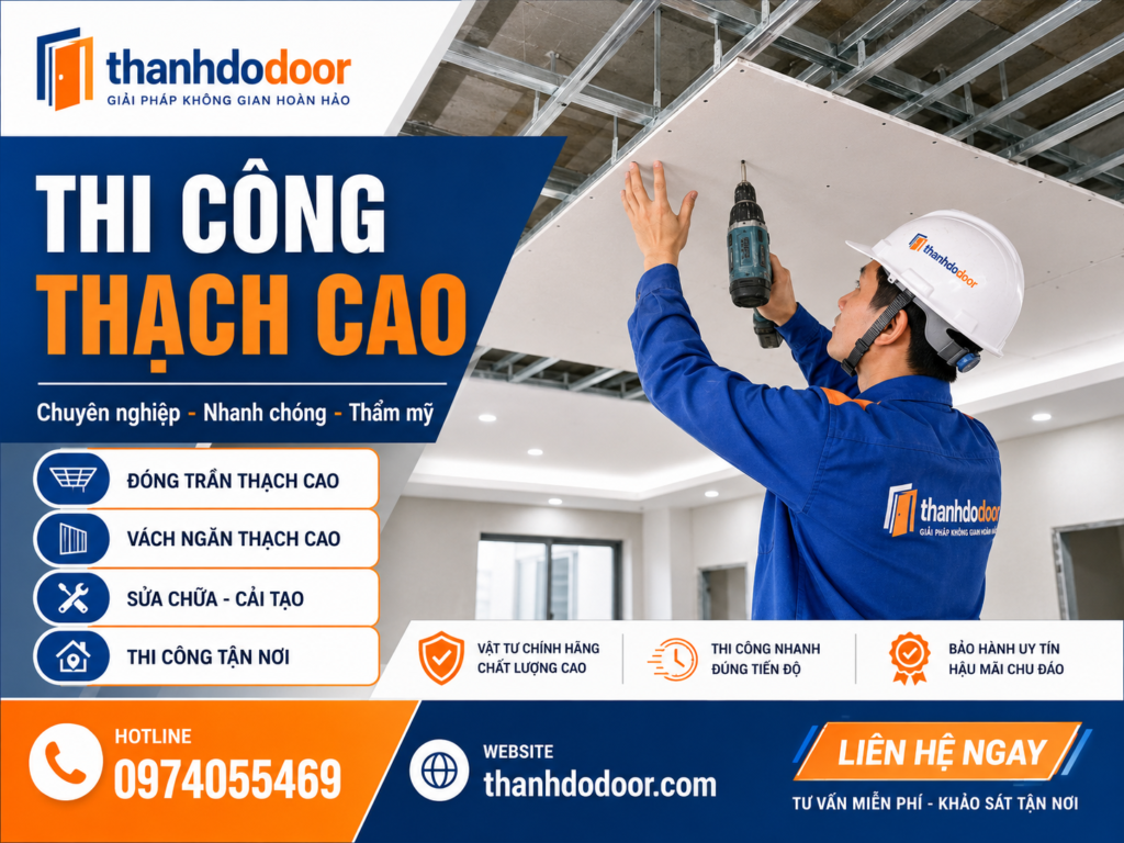 Thi công thạch cao Thành Đô Door tại TP.HCM