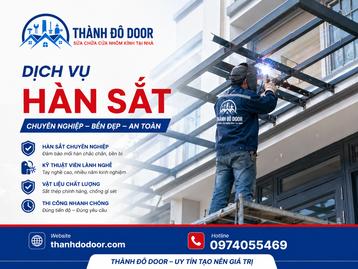 Hàn gia cố khung mái che sắt Thành Đô Door