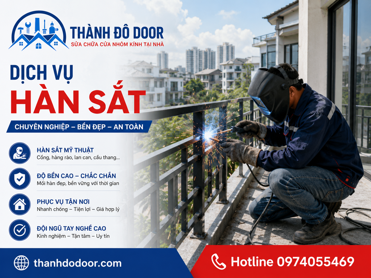 Thợ hàn bản lề cửa sắt bị bung tại TP.HCM