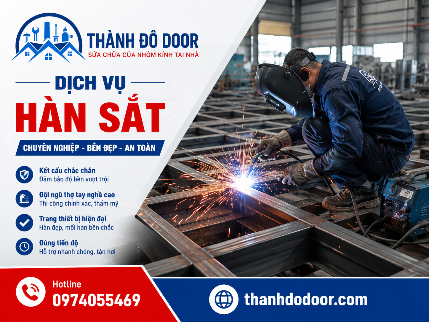 Hàn sửa cửa sắt bị xệ do Thành Đô Door thực hiện