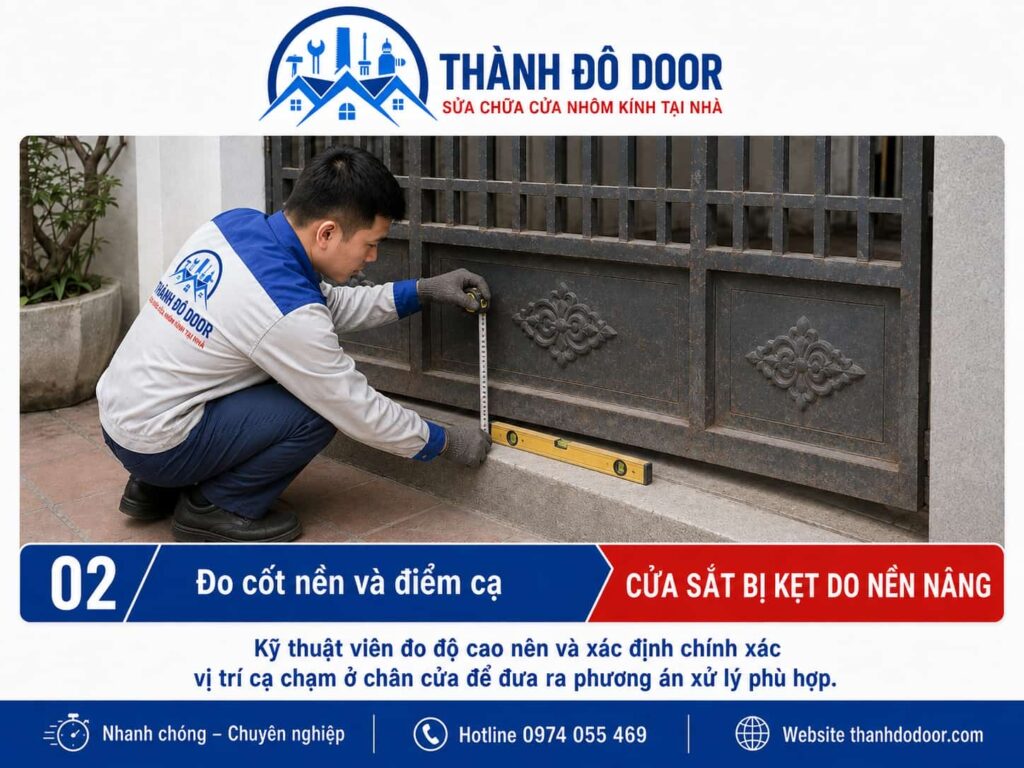Cửa sắt bị kẹt do nền nâng